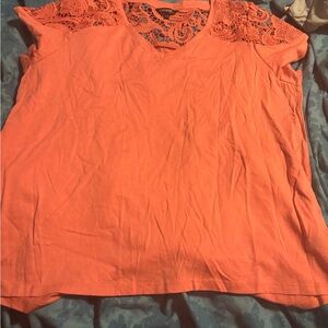 Women's Orange Lace Shoulder Tee